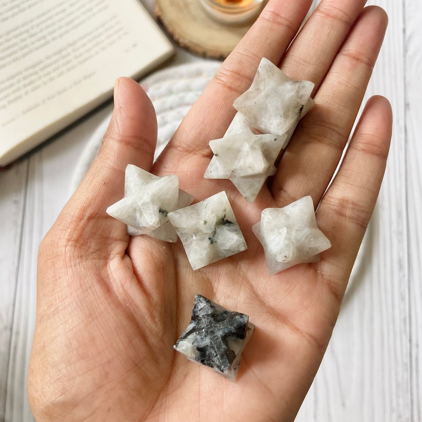 Rainbow Moonstone Merkaba Crystal Carving | Cultivates Compassion & empathy