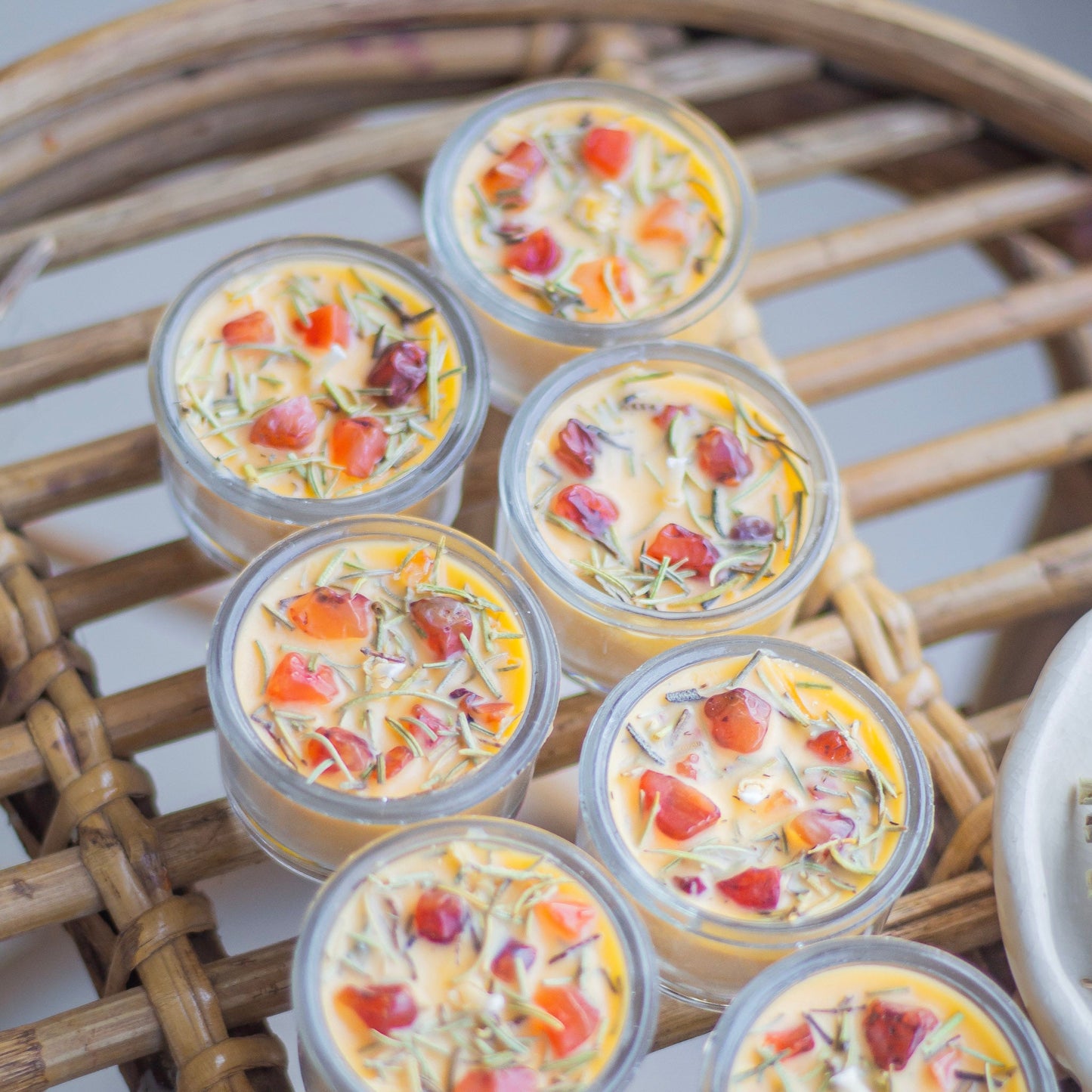 Rosemary + Orange Carnelian + Orange Colour Scented Soy Wax Glass Tealight Candle - Set of 8