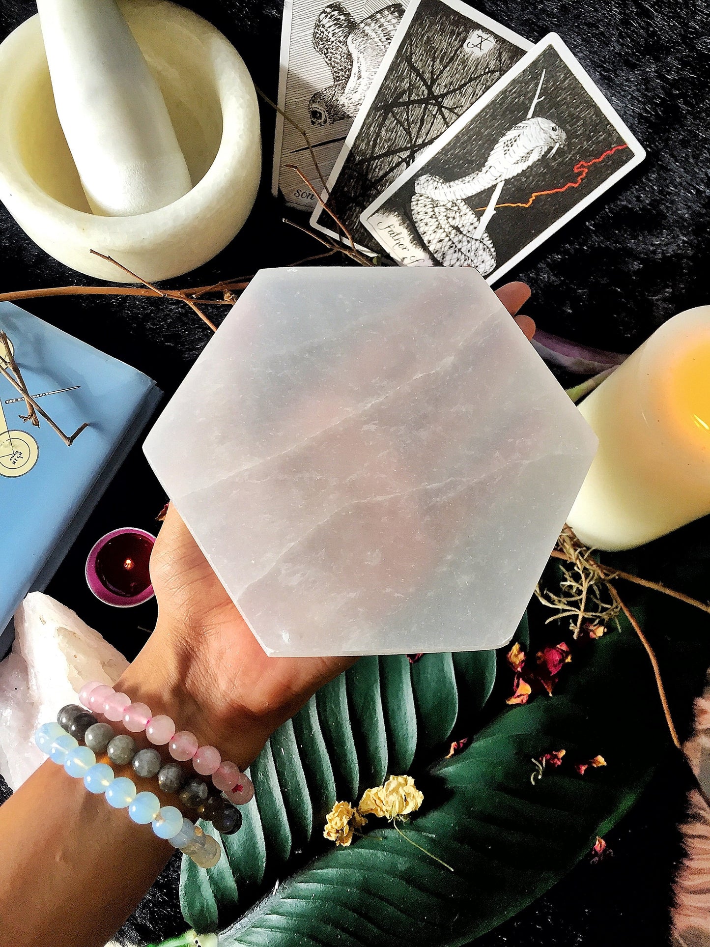 Selenite Crystal Charging Hexagon Plate | Selenite Tile | Selenite Plate - 1 Piece