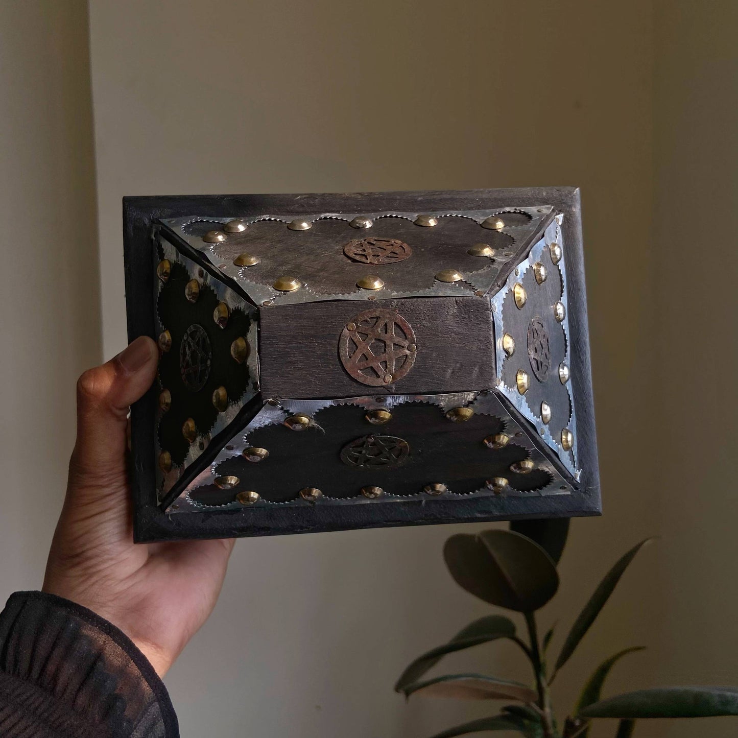 Black Vintage Wooden Chest | Religious Item, Crystal or Tarot cards