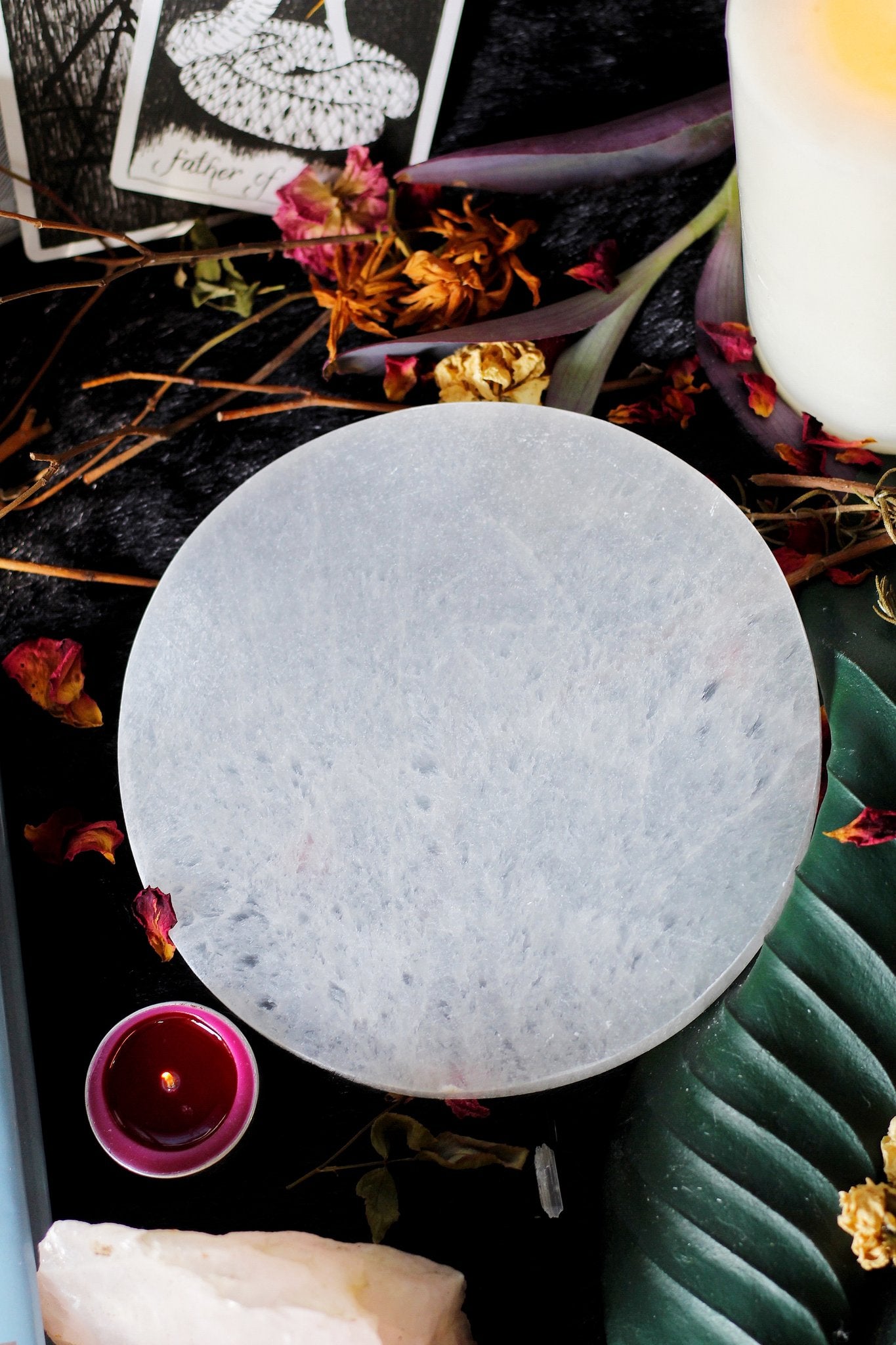 Selenite Crystal Charging Round Plate | Selenite Tile | Selenite Plate - 1 Piece