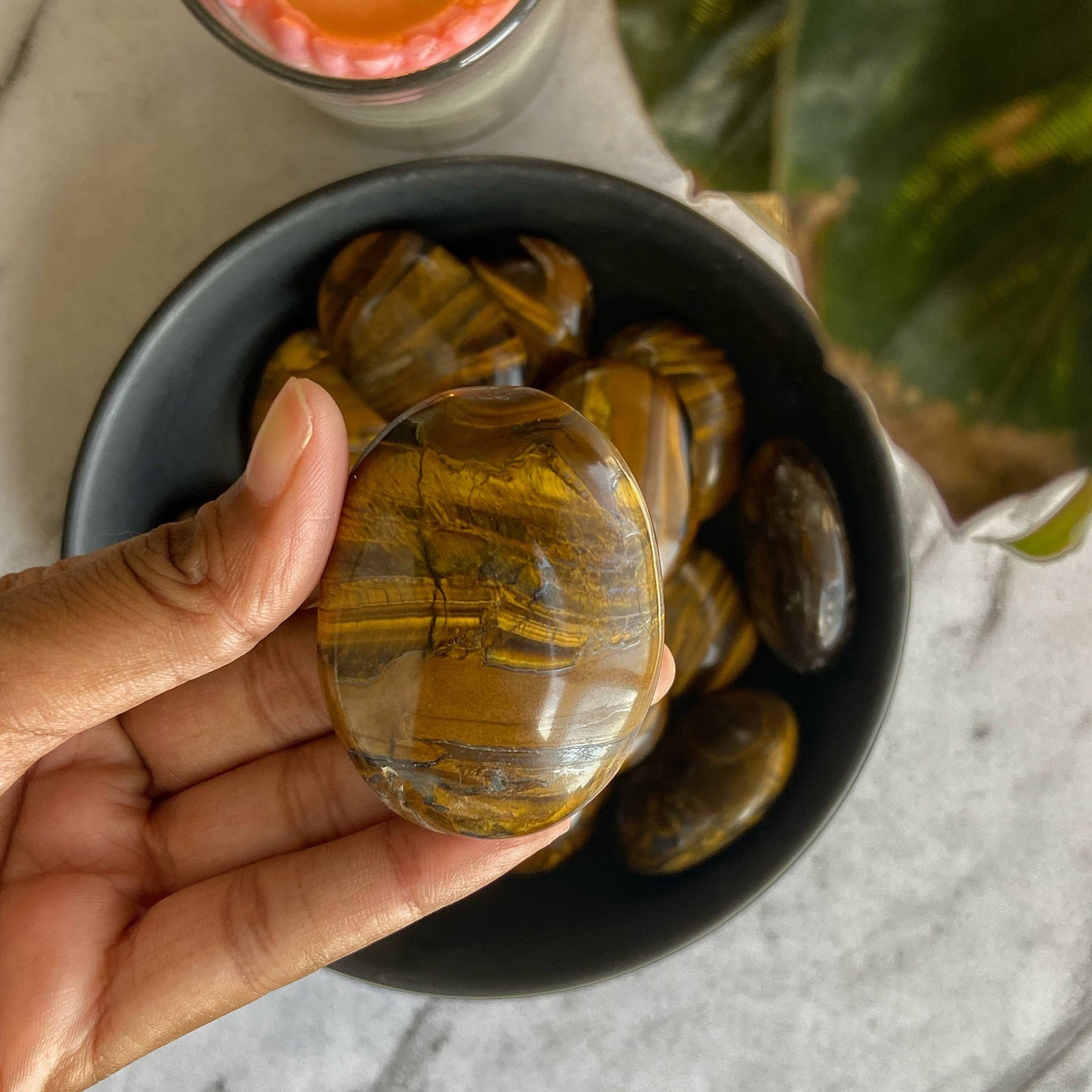 Tiger's eye Palm Stone | Promotes wealth & Protection against negative