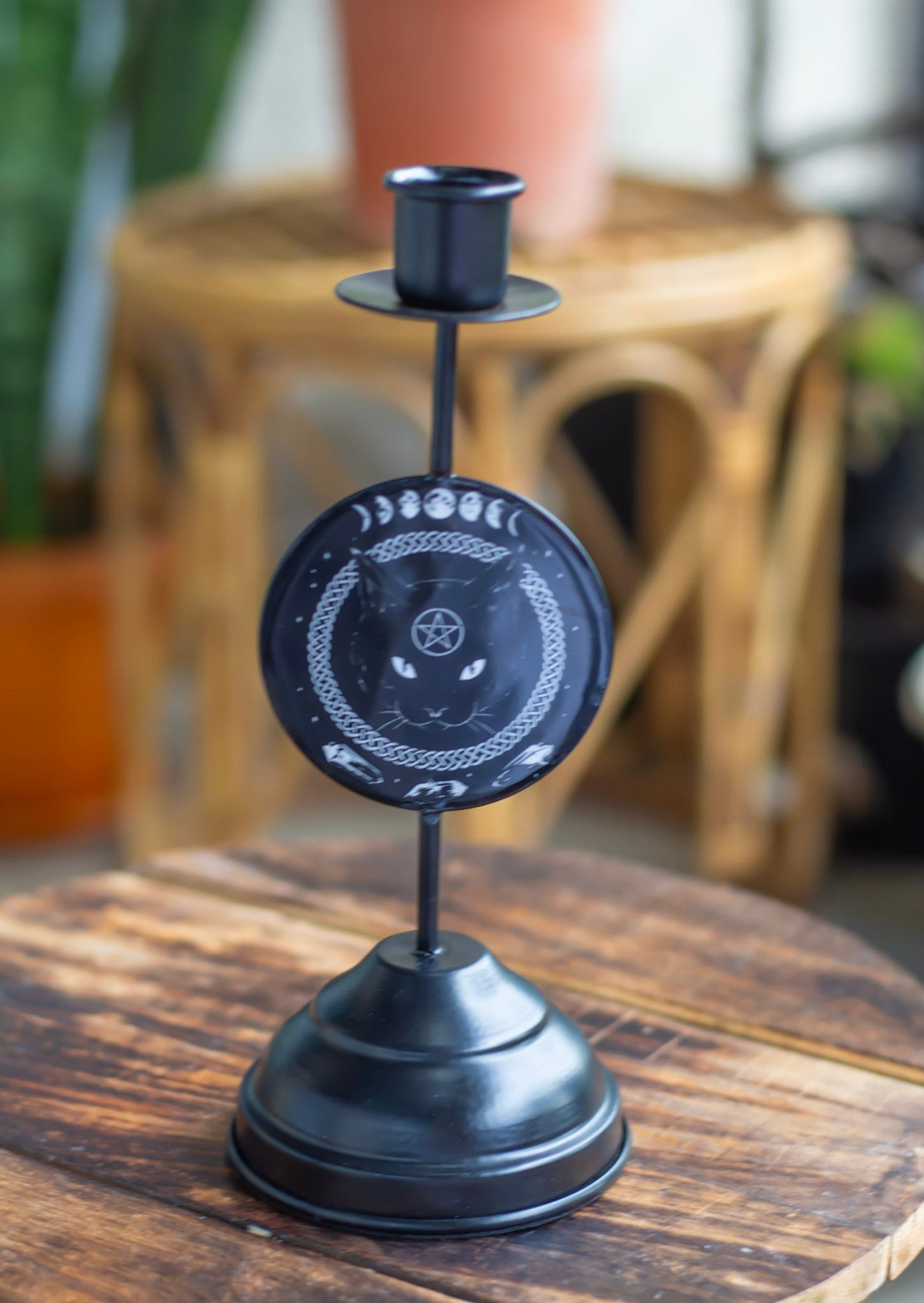 Black Cat Print Unique Candle Holder | Altar Decor