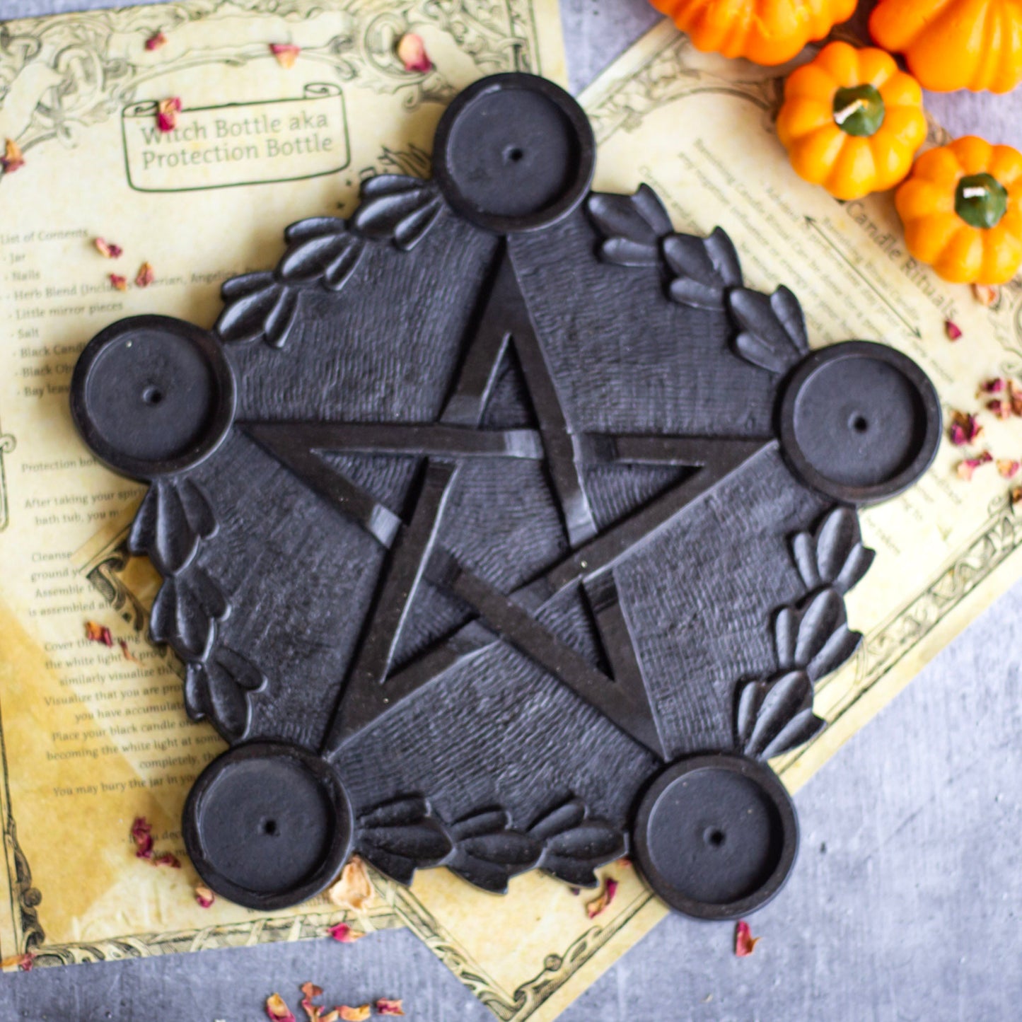 Black wooden Pentacle candle Holder