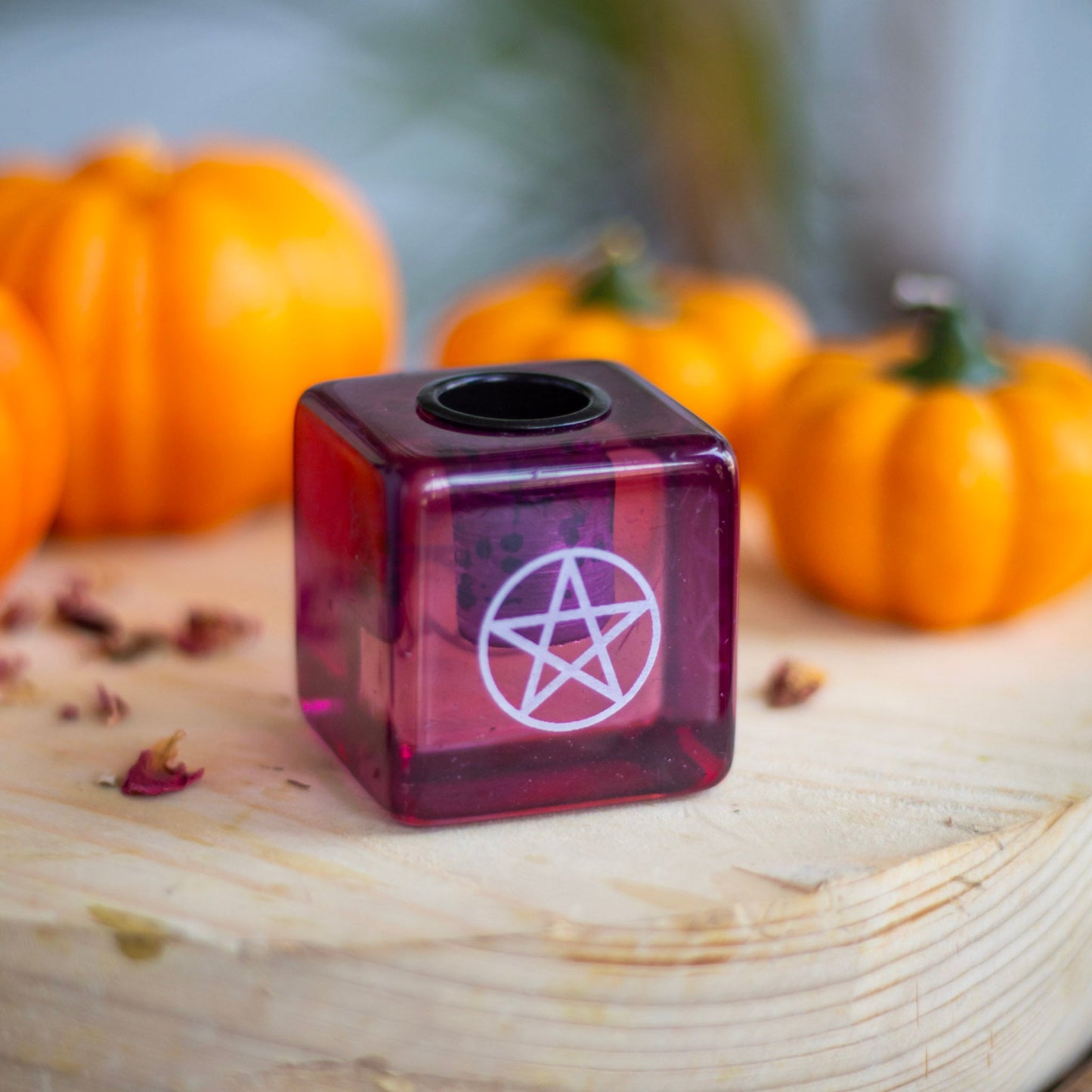 Purple resin Pentacle print square Candle Holder