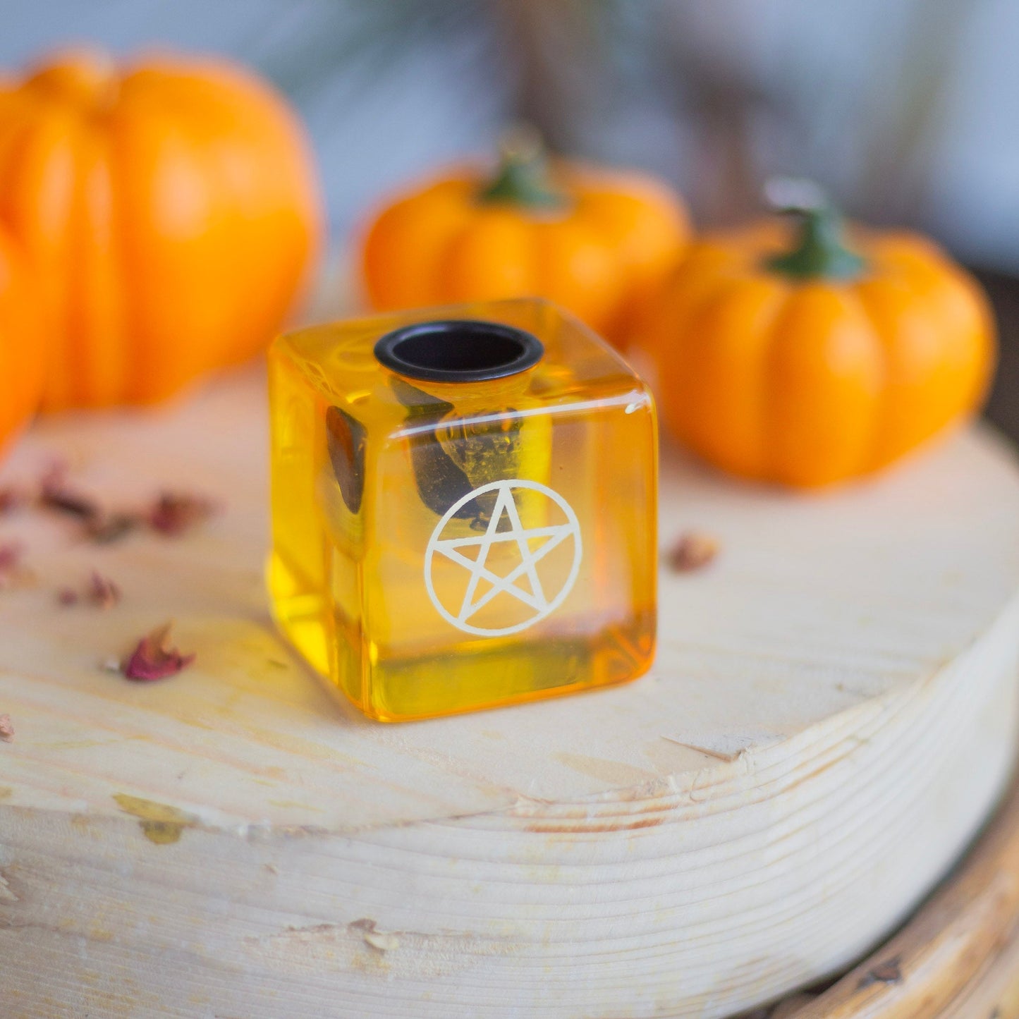 Yellow resin Pentacle print square Candle Holder