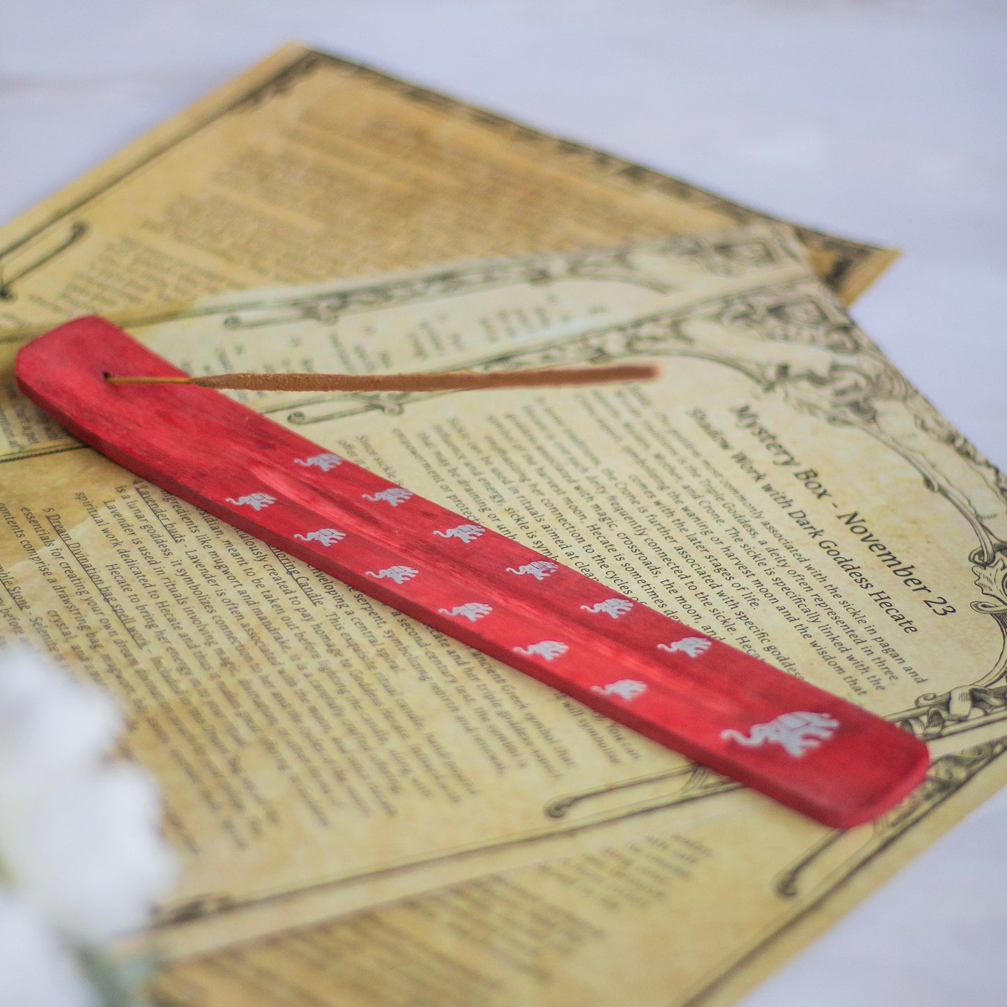 Red Incense Stick Hodler with Elephant Print