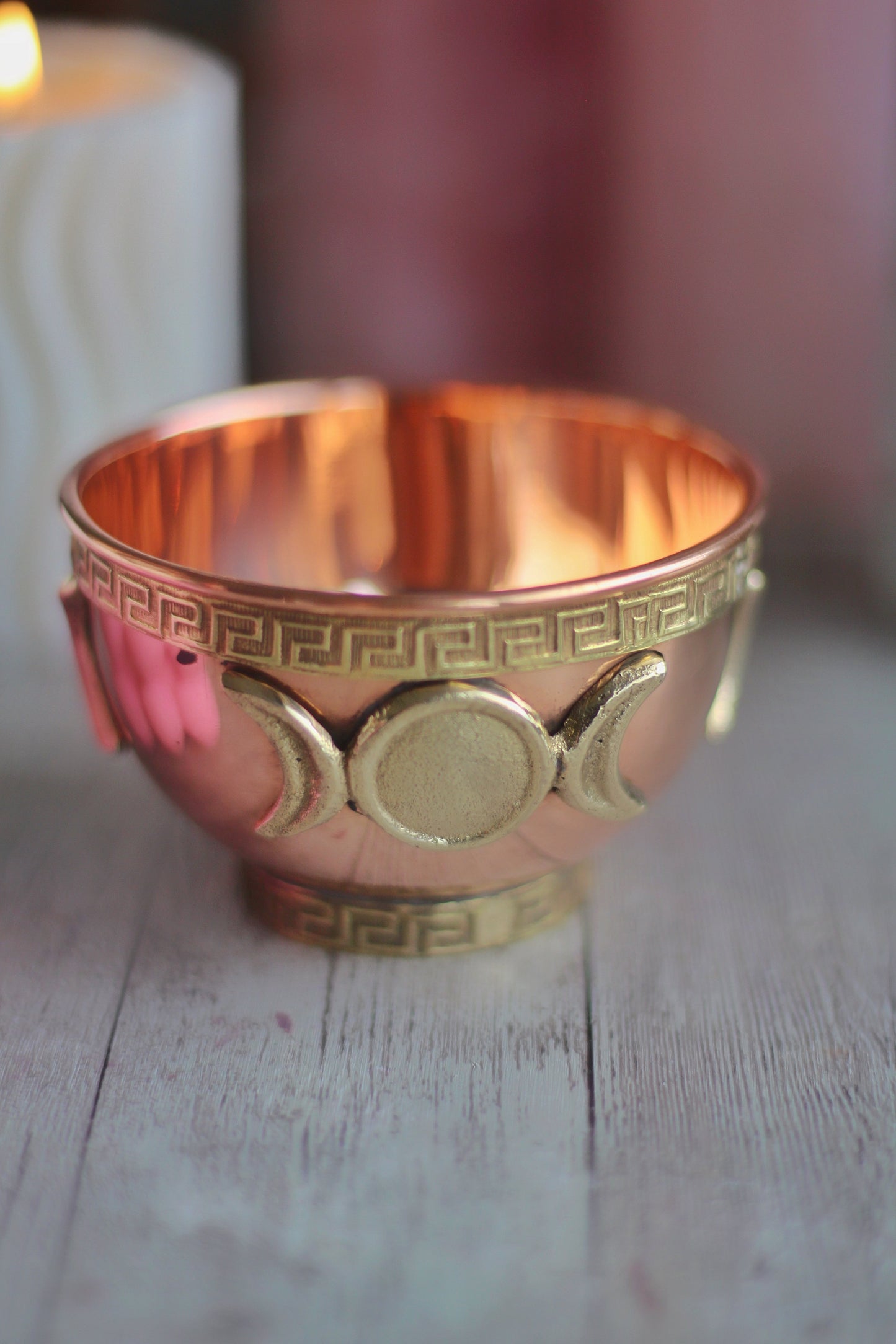Triple Moon Copper Offering Bowl
