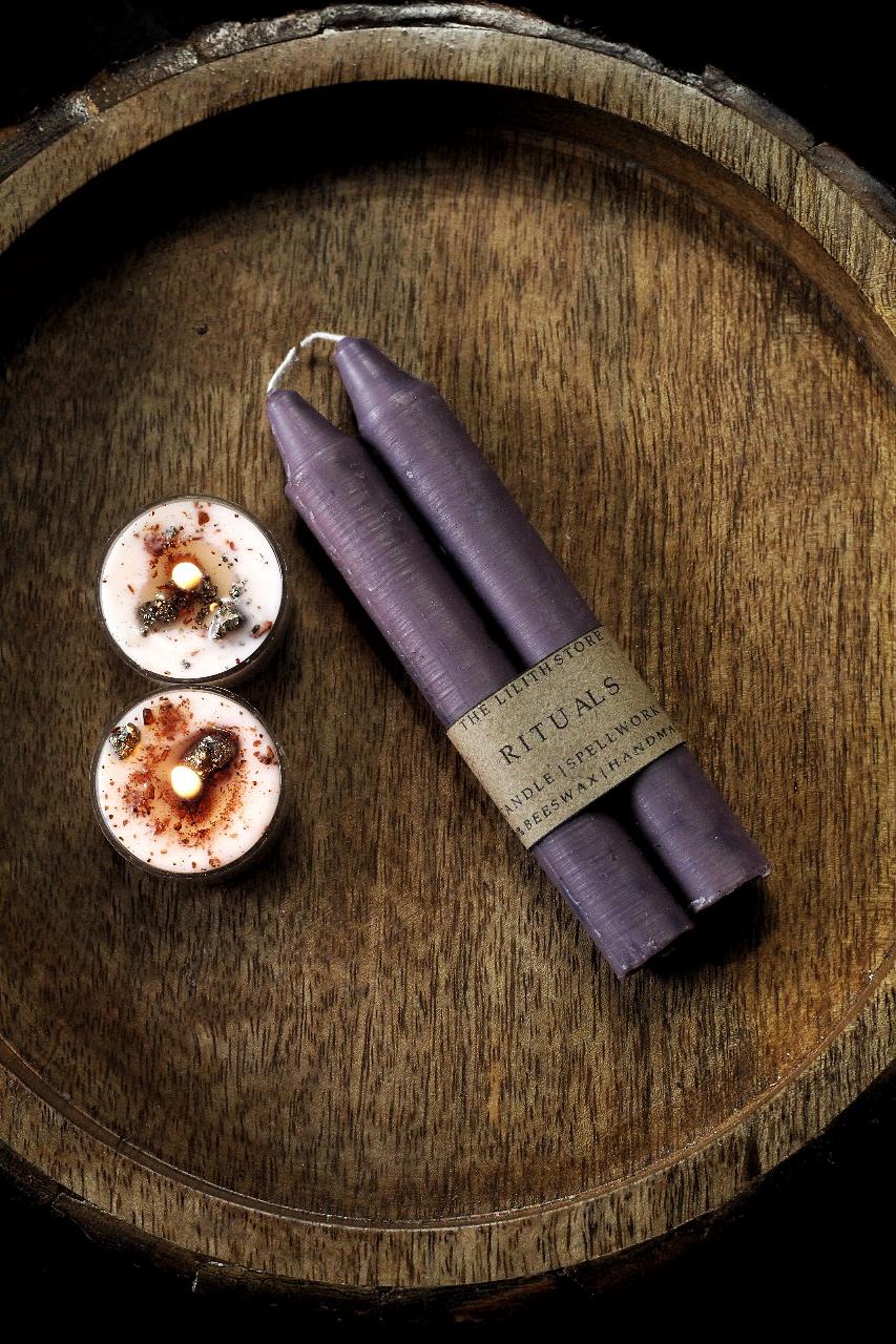 Lavender Colour Bees Wax Spell Candles Scented & Unscented - Set of 2