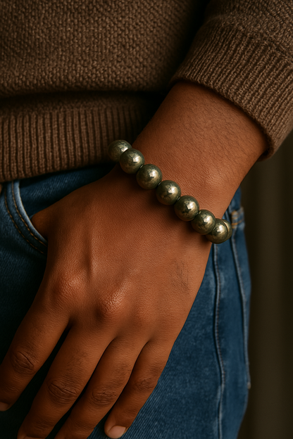 Pyrite Bead Bracelet - 12mm | Prosperity & Abundance | Stone for financial abundance
