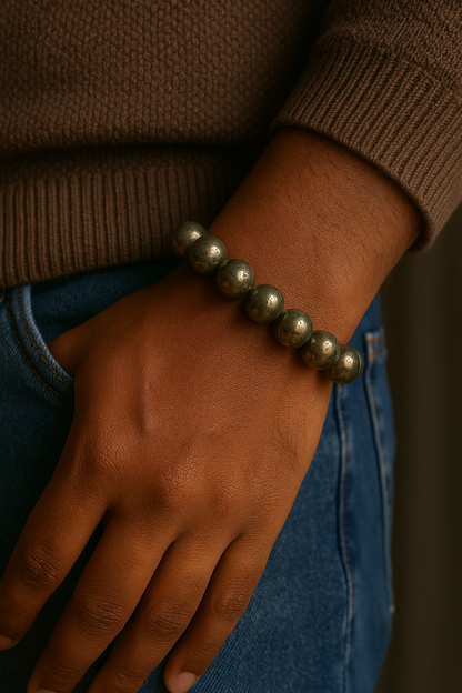 Pyrite Bead Bracelet - 12mm | Prosperity & Abundance | Stone for financial abundance