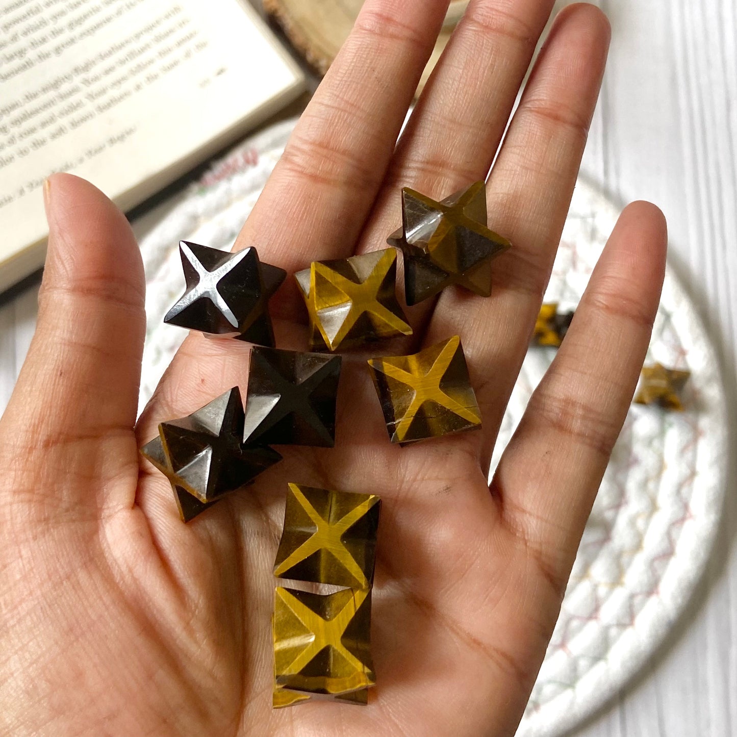 Tiger's eye Merkaba Crystal Carving | Wealth & Fortune