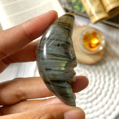 Labradorite Crescent Moon Crystal Carving | Promotes Spiritual Growth