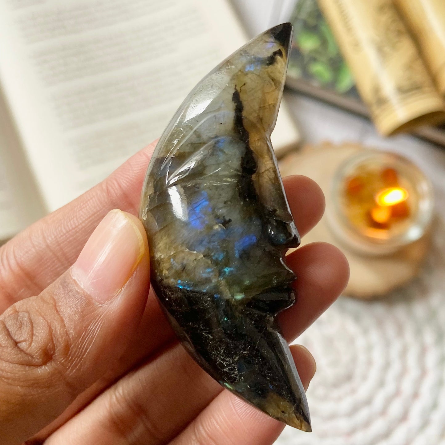 Labradorite Crescent Moon Crystal Carving | Promotes Spiritual Growth