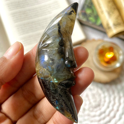 Labradorite Crescent Moon Crystal Carving | Promotes Spiritual Growth