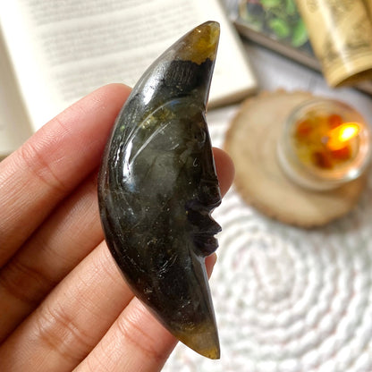 Labradorite Crescent Moon Crystal Carving | Promotes Spiritual Growth