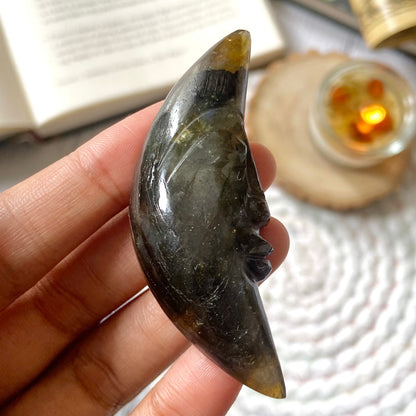 Labradorite Crescent Moon Crystal Carving | Promotes Spiritual Growth