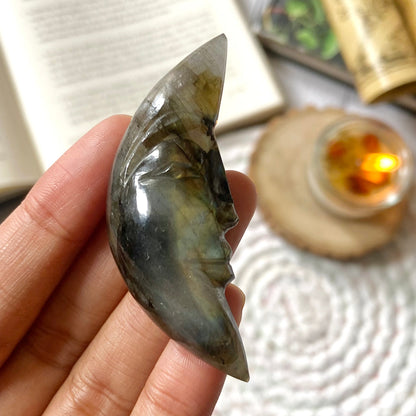 Labradorite Crescent Moon Crystal Carving | Promotes Spiritual Growth