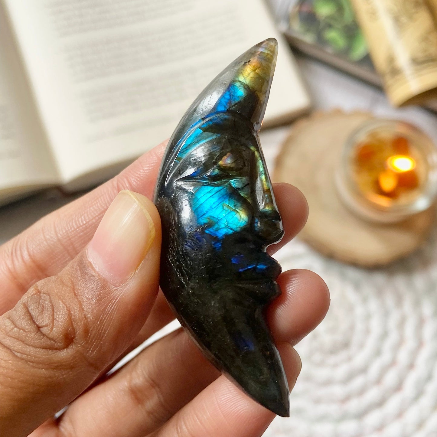 Labradorite Crescent Moon Crystal Carving | Promotes Spiritual Growth