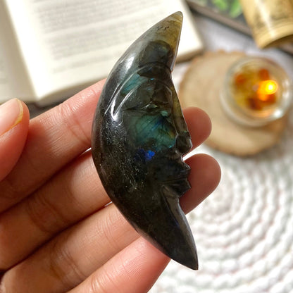 Labradorite Crescent Moon Crystal Carving | Promotes Spiritual Growth