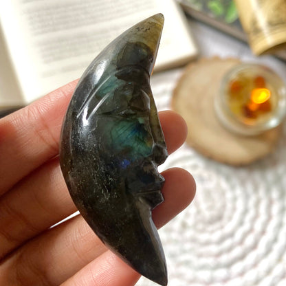 Labradorite Crescent Moon Crystal Carving | Promotes Spiritual Growth