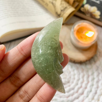 Green Aventurine Crescent Moon Carving | Stone of Abundance & Prosperity