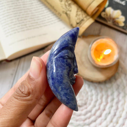 Sodalite Crescent Moon Carving | Communication & Expression