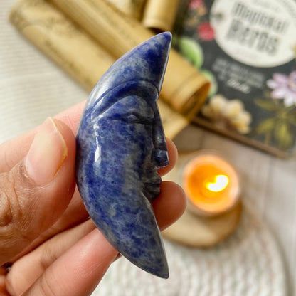 Sodalite Crescent Moon Carving | Communication & Expression