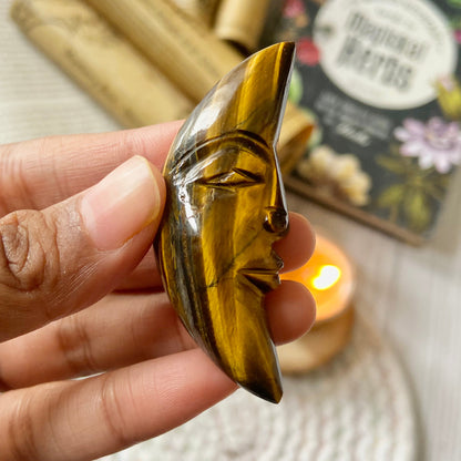 Tiger's eye Crescent Moon Carving | Wealth & Fortune