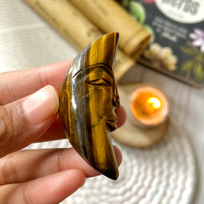 Tiger's eye Crescent Moon Carving | Wealth & Fortune