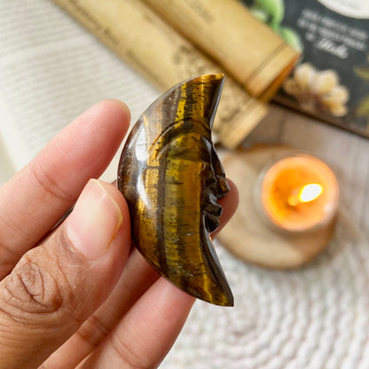 Tiger's eye Crescent Moon Carving | Wealth & Fortune