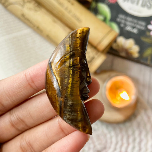 Tiger's eye Crescent Moon Carving | Wealth & Fortune