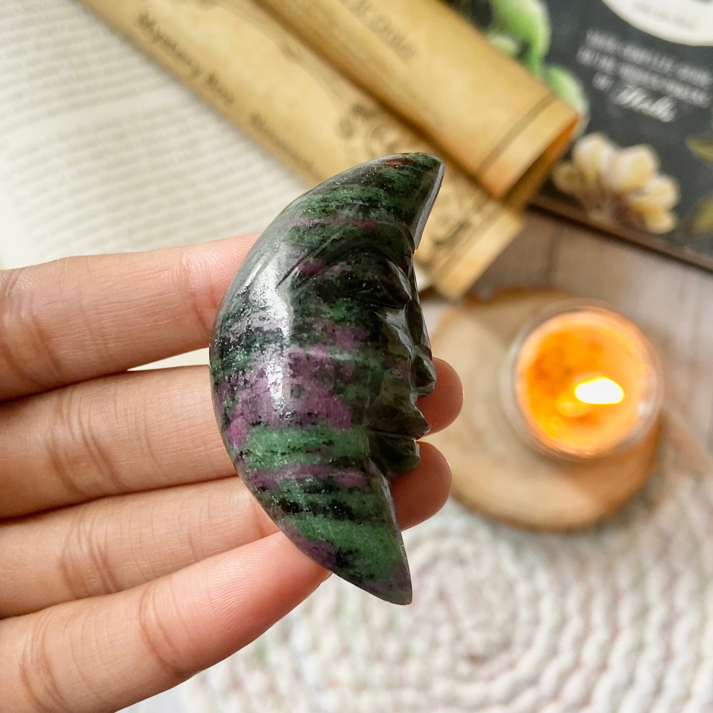 Zoisite Crescent Moon Crystal Carving  | Balances Physical & mental Health