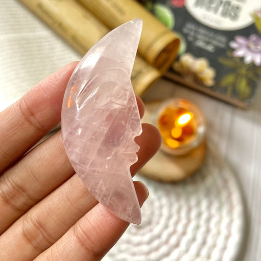 Rose Quartz Crescent Moon Crystal Carving | Stone of Love & Self Love