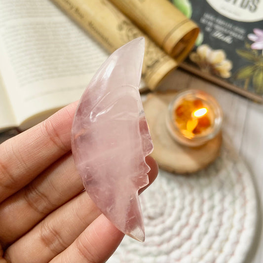 Rose Quartz Crescent Moon Crystal Carving | Stone of Love & Self Love