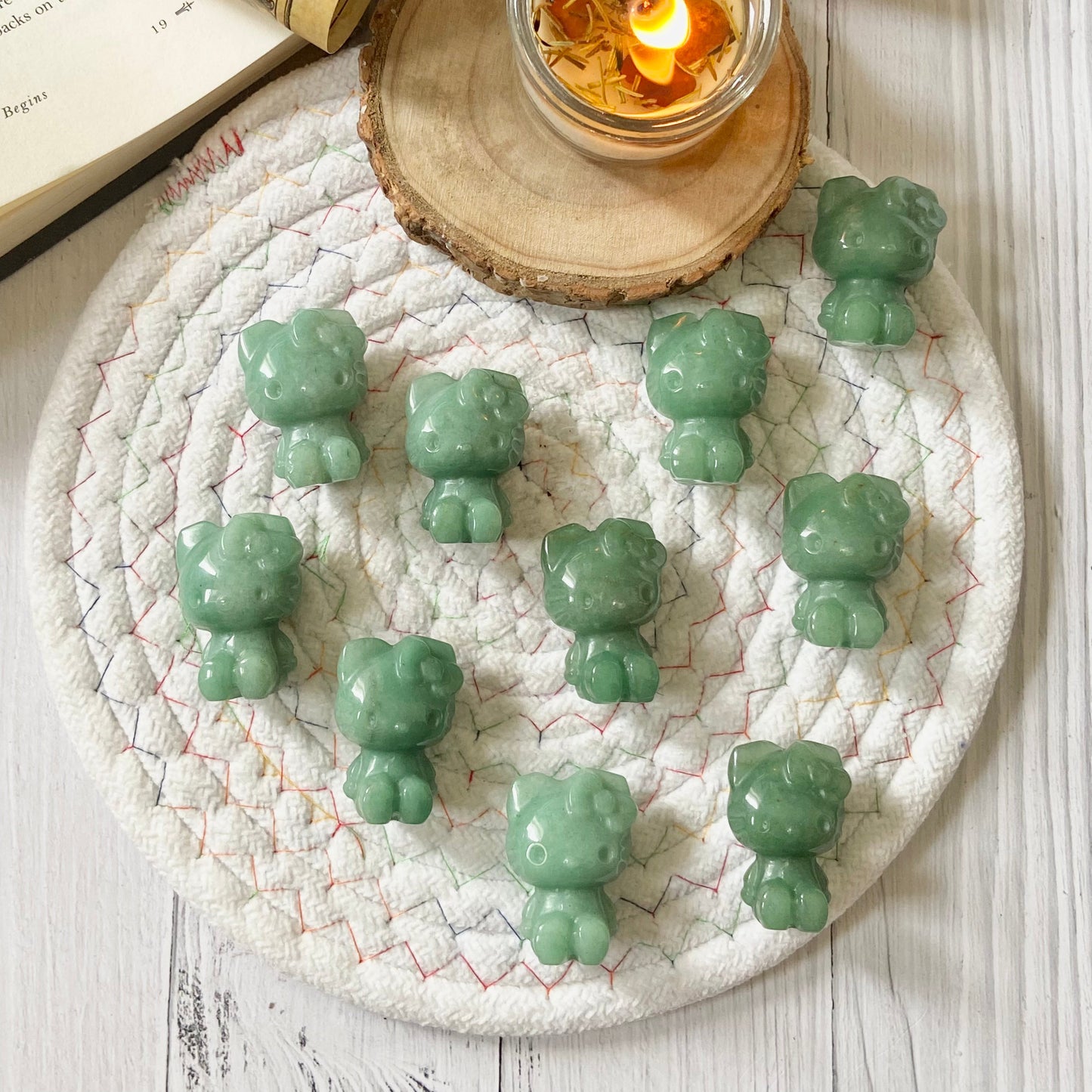 Green Aventurine Hello Kitty Carving | Stone of Abundance & Prosperity