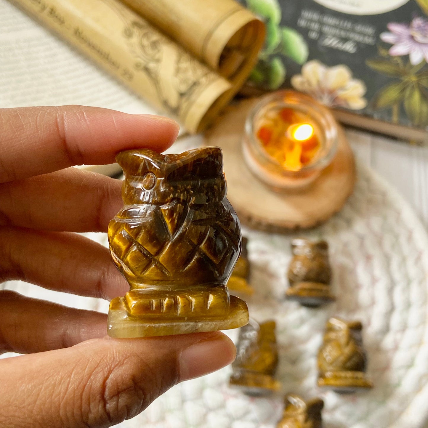 Tiger's Eye Owl Crystal Carving | Wealth & Fortune