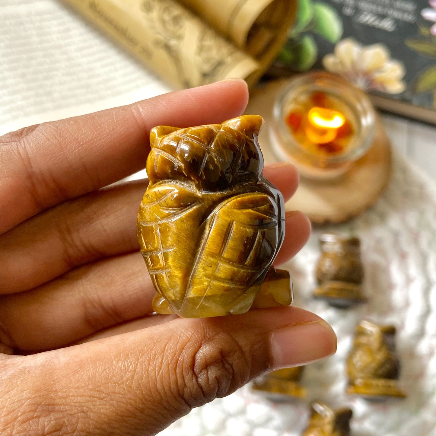 Tiger's Eye Owl Crystal Carving | Wealth & Fortune