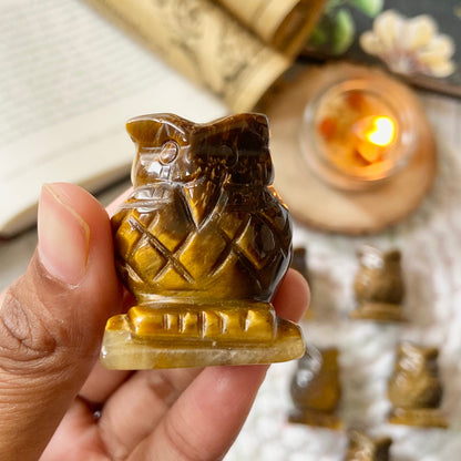 Tiger's Eye Owl Crystal Carving | Wealth & Fortune