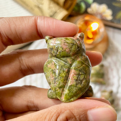 Unakite Owl Crystal Carving |  Helps in activating Third Eye Chakra