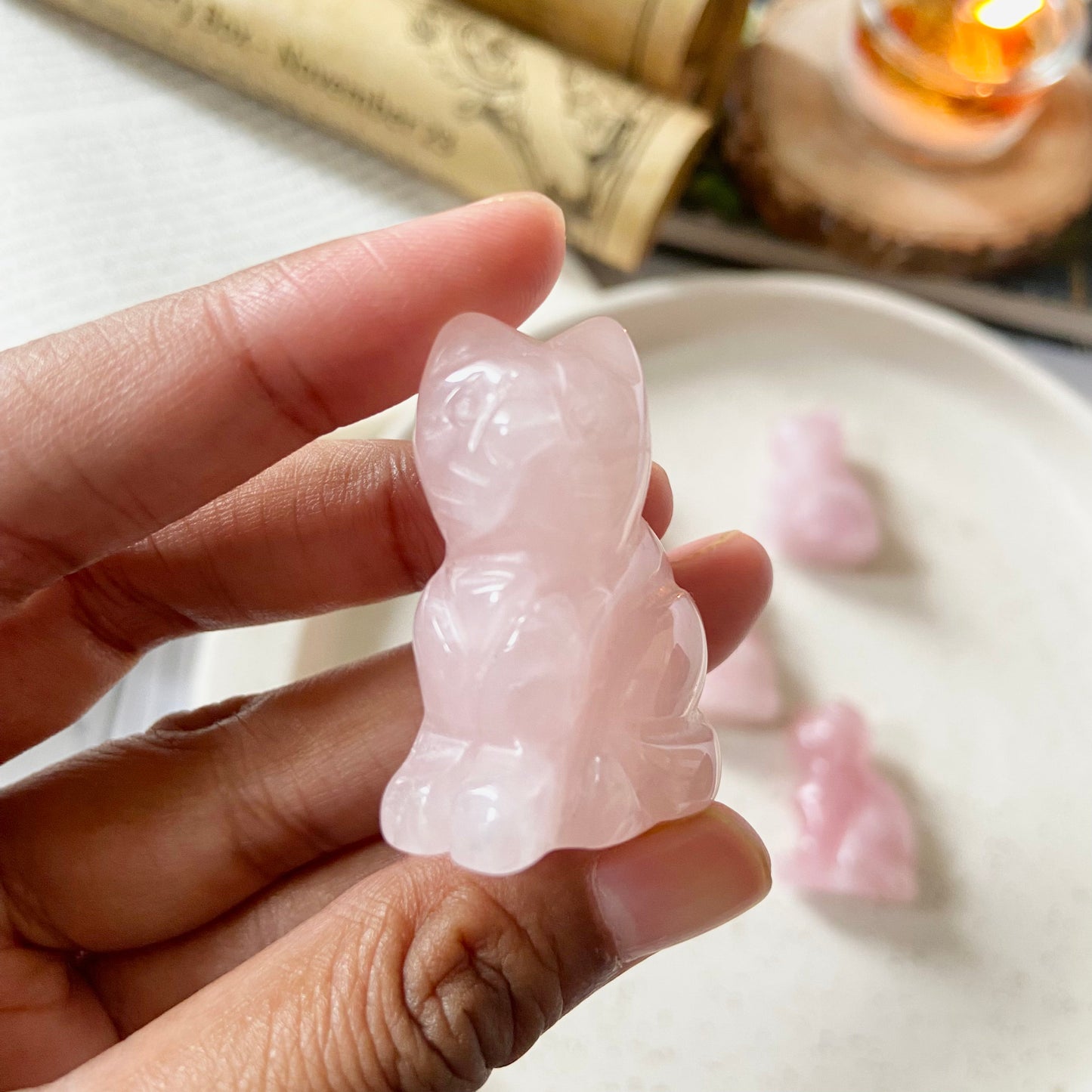 Rose Quartz Cat Crystal Carving | Stone of Love & Self Love