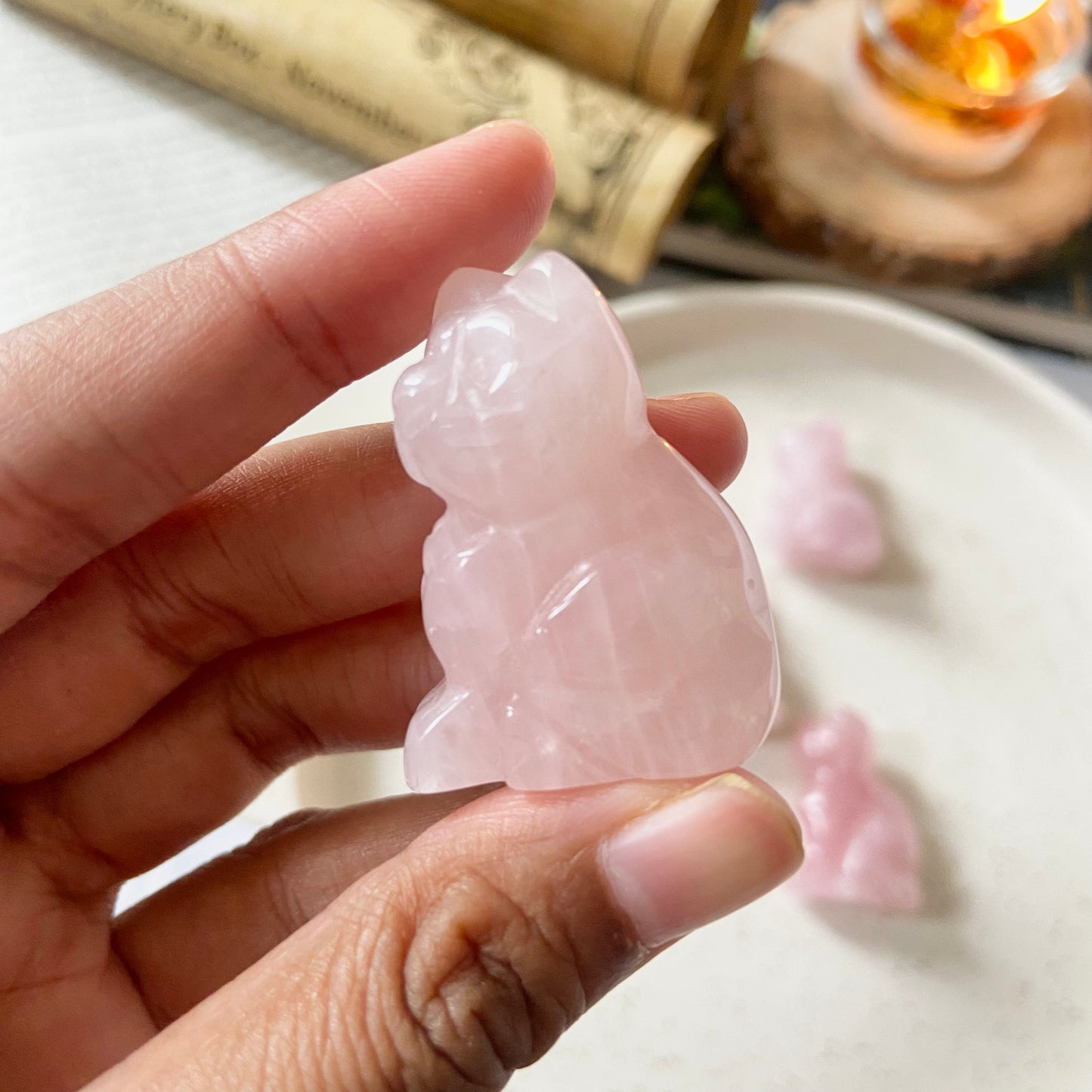 Rose Quartz Cat Crystal Carving | Stone of Love & Self Love