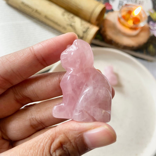 Rose Quartz Cat Crystal Carving | Stone of Love & Self Love