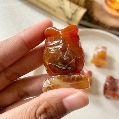 Orange Carnelian Owl Crystal Carving | Opportunities & Courage