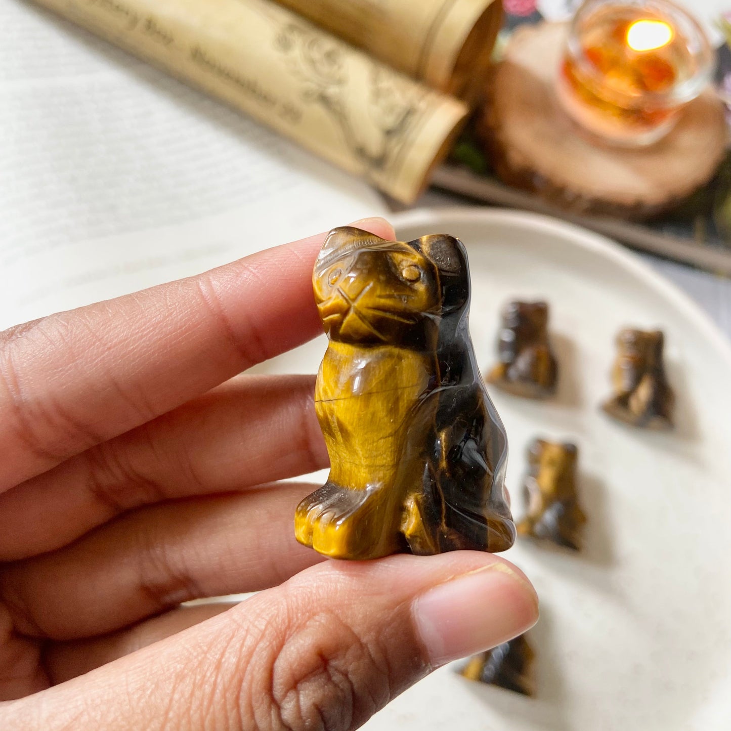 Tiger's eye Cat Crystal Carving | Wealth & Fortune