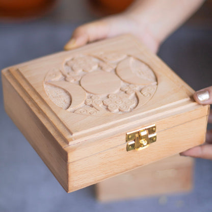 Triple moon phase carved wooden box | Altarware