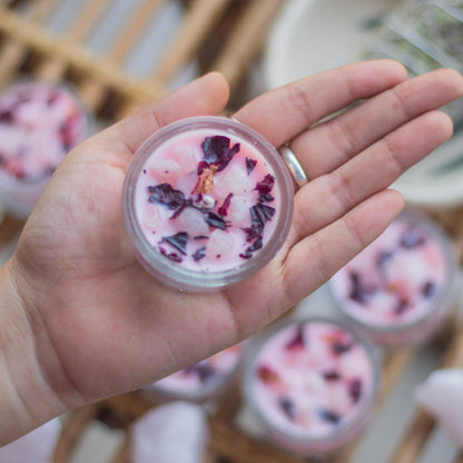 Rose Petals + Rose Quartz + Pink Scented Tealight Candles- Set of 8