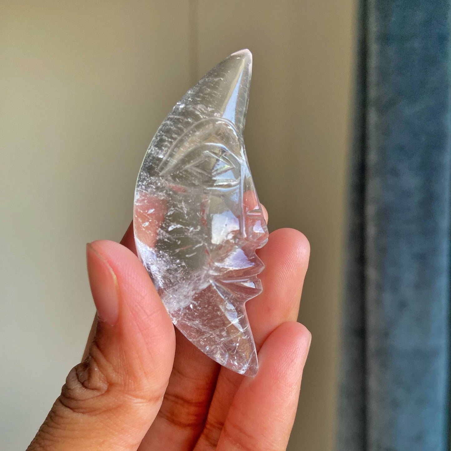 Clear Quartz Crescent Moon Carving