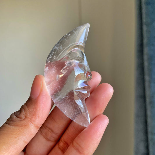 Clear Quartz Crescent Moon Carving