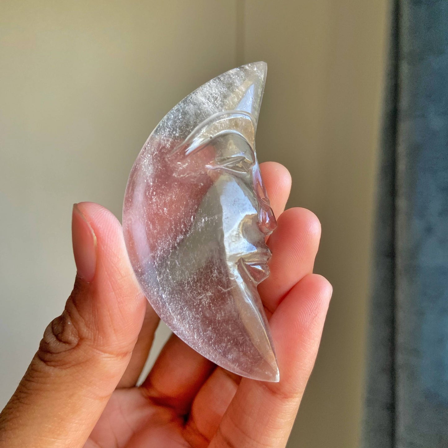 Clear Quartz Crescent Moon Carving